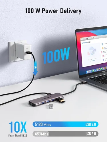 Miniatura 4 de Lemorele Estación de acoplamiento USB C para laptop, concentrador USB C 7 en 1 con HDMI dual 4K, USB 3.0, 3 USB 2.0, 100 W PD adecuado para MacBook