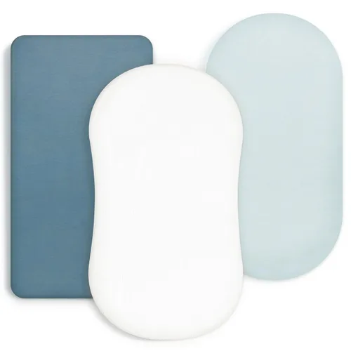 Miniatura 13 de GRSSDER - Juego de 3 sábanas elásticas ultrasuaves para moisés, ajuste universal para colchón rectangular u ovalado de cuna o moisés, diseño