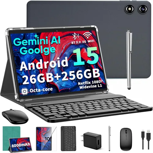 Miniatura 11 de Tableta Android 15 de 10 pulgadas 2026 con teclado, 26 GB+256 GB, expansión de 2 TB, Tablet PC Gemini AI con Octa-Core, 8000mAh, WiFi 5G, GPS, GMS
