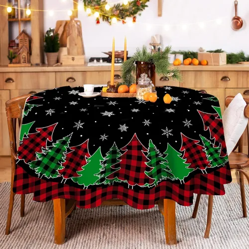Miniatura 8 de pinata Mantel de Navidad de 60 x 84 pulgadas, mantel rectangular con árboles de Navidad, cuadros búfalo negro oblongo de invierno, Navidad y copos
