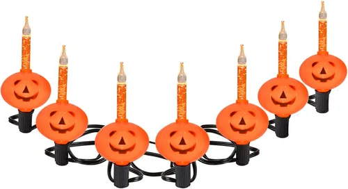 Miniatura 10 de Luces de calabaza de Halloween para exteriores, 10 luces LED de calabaza de 8.5 pies, impermeables, calabazas iluminadas para interiores y Linda