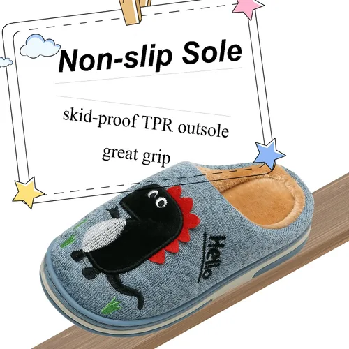 Miniatura 6 de INMINPIN - Pantuflas acogedoras para niños y niñas con diseño de dinosaurio, de algodón de felpa, cálidas para invierno, antideslizantes, para casa