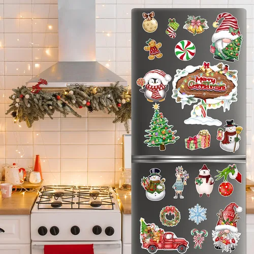 Miniatura 5 de Imanes de Navidad para refrigerador de automóvil, 22 unidades, calcomanías magnéticas decorativas de Navidad para puerta, protector de nevera