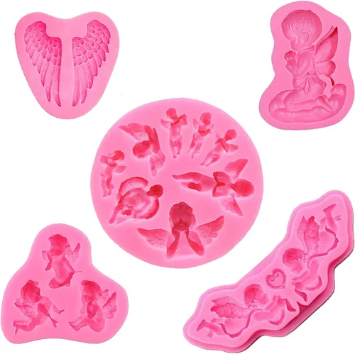 Cestony Mini moldes de silicona de ángel para bricolaje, pasteles, fondant, galletas, pudín de azúcar, chocolate, caramelos duros, decoración de 5