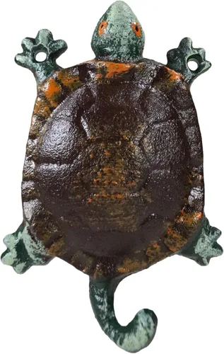 Ebros Gift Paquete de 2 ganchos de pared de hierro fundido con diseño de tortuga marina náutica oceánica con acabado vintage, ganchos decorativos