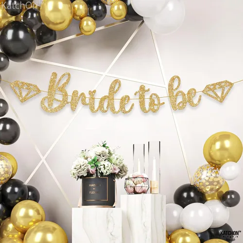 Miniatura 7 de KatchOn, Cartel dorado con purpurina de la novia para ser – 10 pies, sin bricolaje Cartel dorado de la novia para ser Decoración de despedida