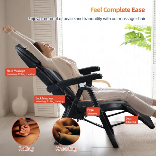 Miniatura 2 de Silla de masaje eléctrica plegable con calor, Shiatsu, amasamiento, vibración, relajación de cuerpo completo, respaldo ajustable y altura