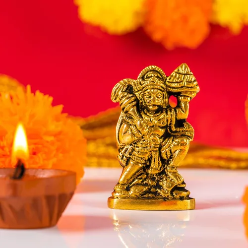Miniatura 5 de Hanuman Pooja Murti - Estatua de ídolo de latón de Dios Señor, escultura religiosa espiritual, estatua antigua india, decoración para la entrada