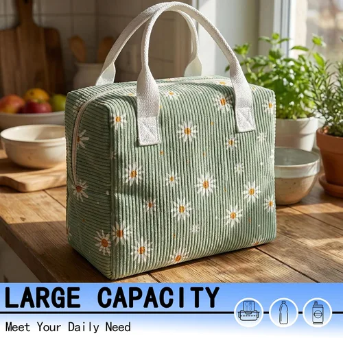 Miniatura 3 de Lonchera con lazo para mujeres y hombres, bolsa de almuerzo de tela aislada para el trabajo, lonchera para adultos a prueba de fugas, bolsa