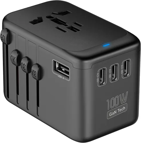 Miniatura 11 de JMFONE Adaptador de viaje internacional, 2 puertos USB-C y 2 puertos USB-A y enchufes de CA múltiples, adaptador de corriente universal en todo el 2