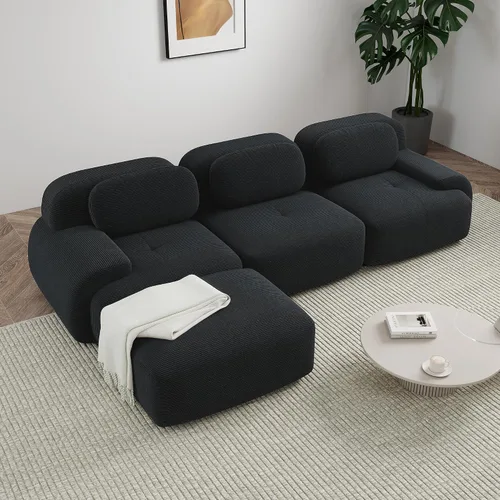 Miniatura 57 de Sofá modular sin hueso de 117 pulgadas, sofá modular en forma de L para sala de estar, sofá comprimido con asiento profundo, sofá nube de pana