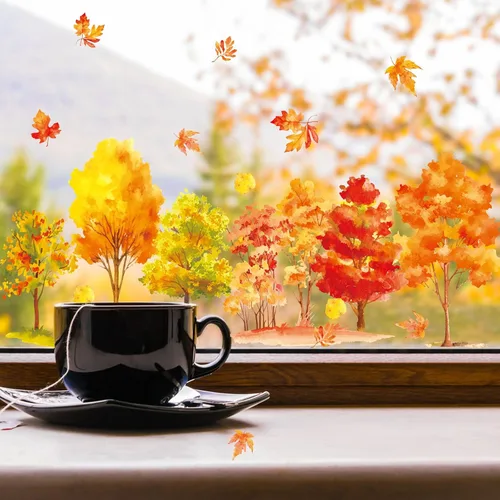 KALEFO 38 calcomanías para ventana de otoño, Acción de Gracias, otoño, árbol, hojas de arce amarillas, calcomanías para ventana, calcomanías para