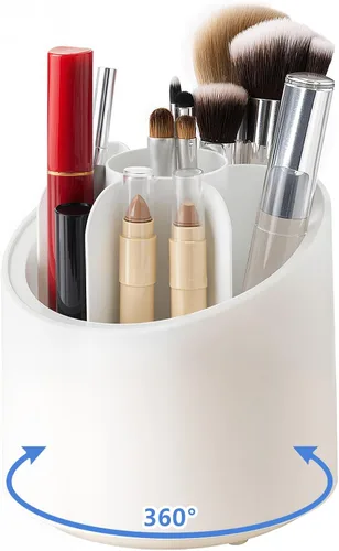 Organizador de brochas de maquillaje giratorio de 360°, organizadores de maquillaje para encimera, almacenamiento de brochas de belleza a prueba de