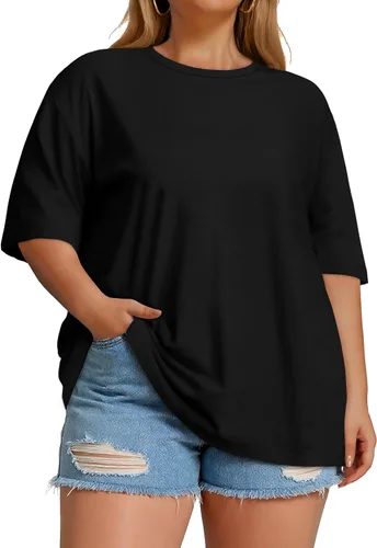 Miniatura 3 de Blusas de Talla Grande Casuales Camisetas Oversized para Mujeres Ajuste Holgado Cuello Redondo Blusas Camisetas Básicas de Verano Tees