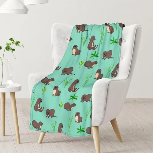 Miniatura 2 de Manta de regalo de nutria, 30 x 40 pulgadas, bonita manta para adultos y niños, mantas de felpa suave verde para sofá y viajes