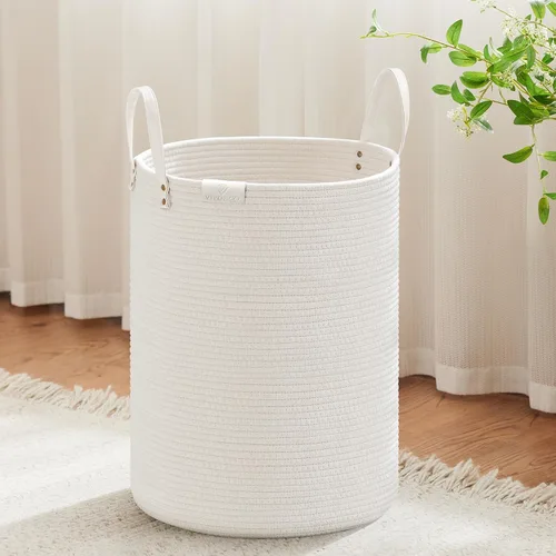 Miniatura 27 de VIPOSCO Cesta alta para ropa sucia, cesta grande para ropa sucia con mango de cuero, cesta de almacenamiento de cuerda tejida para manta, juguete