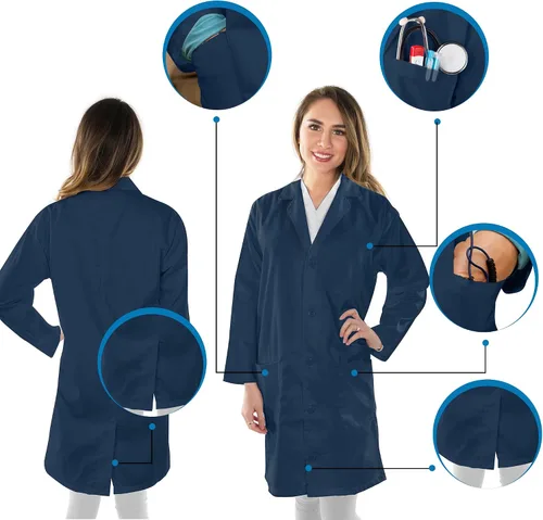 Miniatura 2 de NY Threads Abrigo de laboratorio profesional para mujer, abrigo médico largo de polialgodón de manga completa