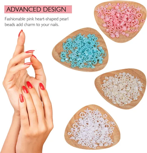 Miniatura 2 de Beaupretty 4 bolsas de abalorios de perlas de corazón para uñas, estilo mixto, 3D, dijes de arte de uñas surtidos con forma de corazón y estrella