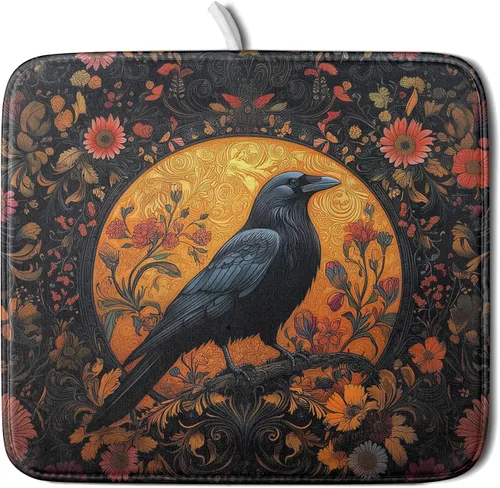 Miniatura 56 de Giwawa Tapete de Secado de Platos Retro Silueta de Cabaña del Bosque de Ciervos para Encimera 18 x 24 pulgadas Otoño Cielo Azul Nube Dibujos