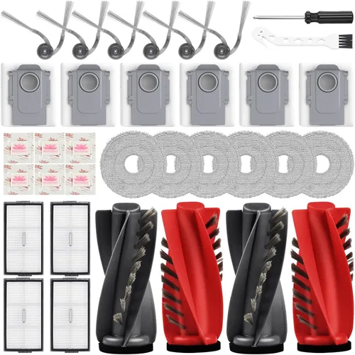 Miniatura 18 de Kit de repuesto para aspiradora robot Mova E40 Ultra, 2 cepillos principales, 4 filtros, 6 almohadillas de fregona y bolsas de polvo, tabletas