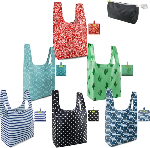 Miniatura 44 de BeeGreen 12 paquetes de bolsas reutilizables de flores, bolsas reutilizables extragrandes de 50 libras, lindo diseño floral, bolsas plegables