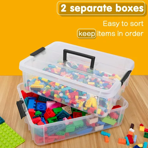 Miniatura 3 de TERGOO Contenedores de almacenamiento de plástico de 2 capas con tapas, caja transparente multiusos apilable y portátil, organizadores portátiles