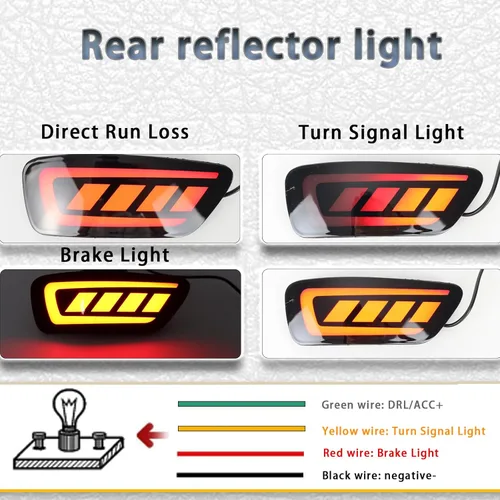Miniatura 2 de Reflectores LED rojos para parachoques trasero, luz trasera de freno antiniebla, lámparas de señal de giro secuencial, accesorios compatibles