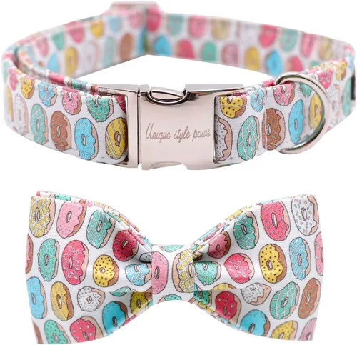 Miniatura 11 de Collar de perro de algodón con lazo floral a cuadros de Unique Style Paws, collar de perro colorido con lazo para perros pequeños, medianos y Plaid