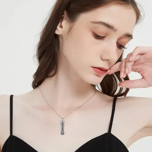 Miniatura 38 de Collar con colgante de urna de cenizas de cremación y árbol de la vida para mujer, plata de ley US1