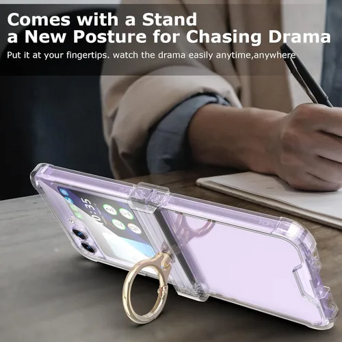 Miniatura 7 de Funda diseñada para Galaxy Z Flip 5 con protección de bisagra, funda transparente Flip 5 con soporte para Galaxy Z Flip 5 5G (2023), transparente