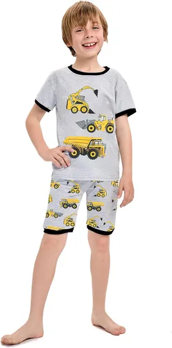 Miniatura 2 de Little Hand Conjunto de pijama para niño, pijama corto para niños, ropa de dormir de camión monstruo, ropa de dormir de algodón para excavadora