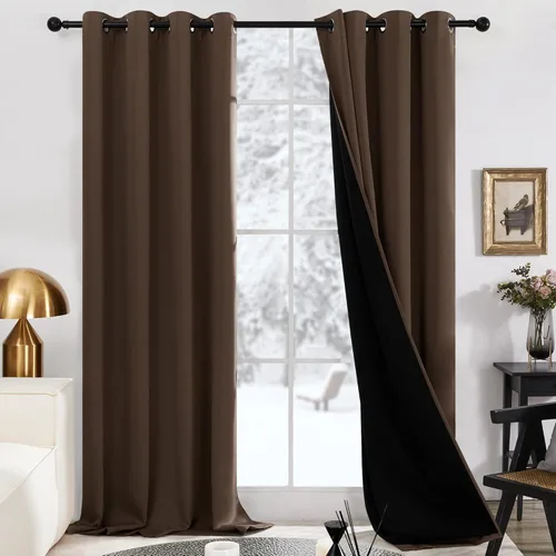 Miniatura 68 de Deconovo Cortinas 100% opacas, cortinas de ventana con aislamiento térmico, paneles reductores de ruido, cortinas de forro negro, con ojales