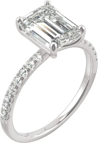 Miniatura 2 de Anillo de compromiso de moissanita de oro blanco de 14 quilates de Charles & Colvard de 0.354 x 0.276 in, 2.76 quilates de rocío