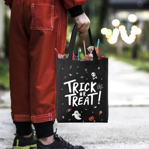 Miniatura 2 de ATFUNSHOP Trick or Treat Bag - Bolsa reutilizable de lona grande de 15.7 pulgadas y bolsa de comestibles para niños