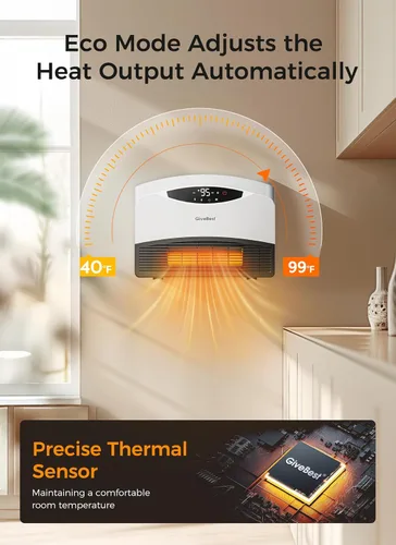 Miniatura 5 de GiveBest Calentador de pared inteligente, calentadores eléctricos PTC de 1500 W para uso en interiores, termostato ajustable, control remoto, Blanco