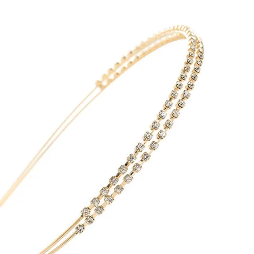 Miniatura 6 de Diademas de cristal de doble fila, color plata/oro rosa, con diamantes de imitación de moda, para boda, fiesta, banda para el pelo, diadema