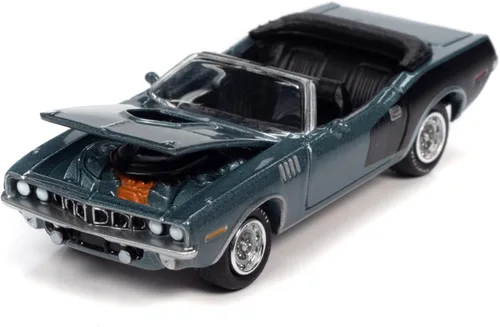 Miniatura 2 de 1971 Plymouth Barracuda Convertible Winchester Gris Metálico con Hemi Lado Negro Edición Limitada a 7418 Piezas Muscle Cars USA Series 1/64