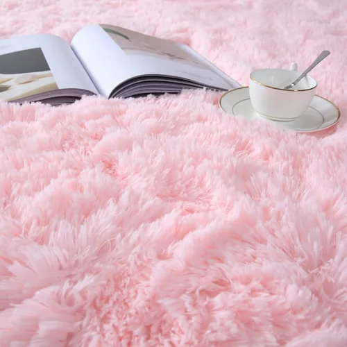 Miniatura 6 de CAIYUECS Alfombra rosa para dormitorio de niñas: alfombras de pelo largo para sala de estar, 4 x 6 pies, antideslizantes, modernas, peludas, de piel