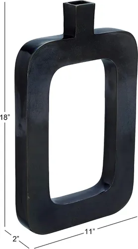 Miniatura 7 de Deco 79 Jarrón contemporáneo de aluminio negro, 18 x 11 x 2 pulgadas