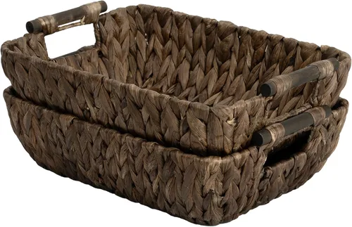 Miniatura 25 de StorageWorks Cestas de almacenamiento grandes tejidas a mano con asas de madera, cestas de mimbre de hierba marina para organizar, paquete de 2