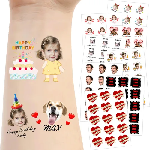 Miniatura 13 de Tatuajes temporales personalizados para la cara, tatuajes faciales personalizados con nombre de foto, logotipo, texto, calcomanía de tatuaje falsa