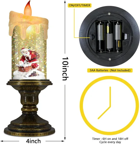 Miniatura 3 de AOMIL Velas de Navidad sin llama, velas LED parpadeantes con temporizador, luces de vela de globo de nieve para decoraciones de Navidad Papá Noel