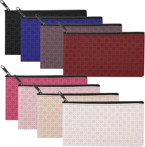 Miniatura 18 de Paquete de 4 bolsas de dinero para depósitos bancarios, cartera de cuero sintético resistente con cremallera con ventana transparente, bolsa