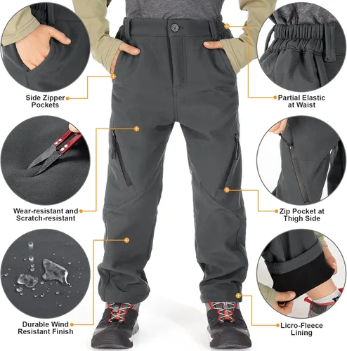 Miniatura 3 de linlon Pantalones cargo de senderismo para niños y jóvenes, impermeables, con forro polar suave y forro polar, pantalones de nieve aislados, Nieve