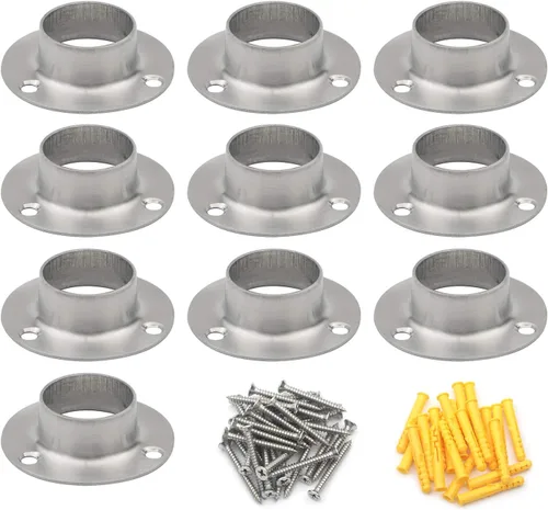 Miniatura 10 de Soporte de brida de acero inoxidable para barra de armario de diámetro exterior de 1.3 pulgadas (1.299 in), tubo de acero, paquete de 4
