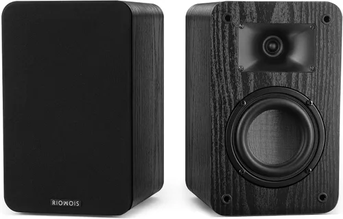 Miniatura 9 de RIOWOIS Altavoces pasivos de estantería para sonido envolvente de cine en casa, altavoces estéreo satelital con sonido más nítido y veta de madera