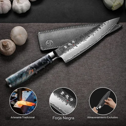 Miniatura 7 de Cuchillo de chef japonés de 8 pulgadas, forjado a mano de 67 capas Damasco VG10 Core cuchillo de cocina para chefs domésticos y profesionales