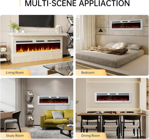 Miniatura 9 de Chimenea eléctrica de 60 pulgadas montada en la pared y empotrada con control remoto y panel táctil