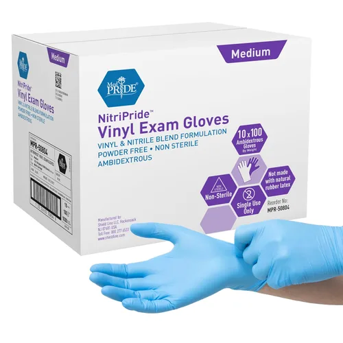 Miniatura 11 de MED PRIDE Guantes desechables de protección multiusos para manos, mezcla de nitrilo-vinilo, medianos 100 - sin polvo, sin látex y sin goma - guantes
