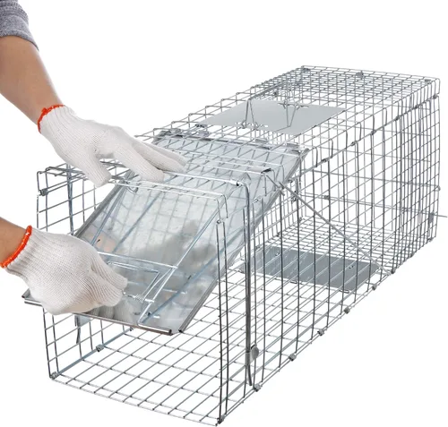 Miniatura 4 de ANT MARCH Trampa de jaula de animales vivos de 32 x 11.5 x 13 pulgadas, puerta de hierro de liberación humana para conejos, gatos callejeros